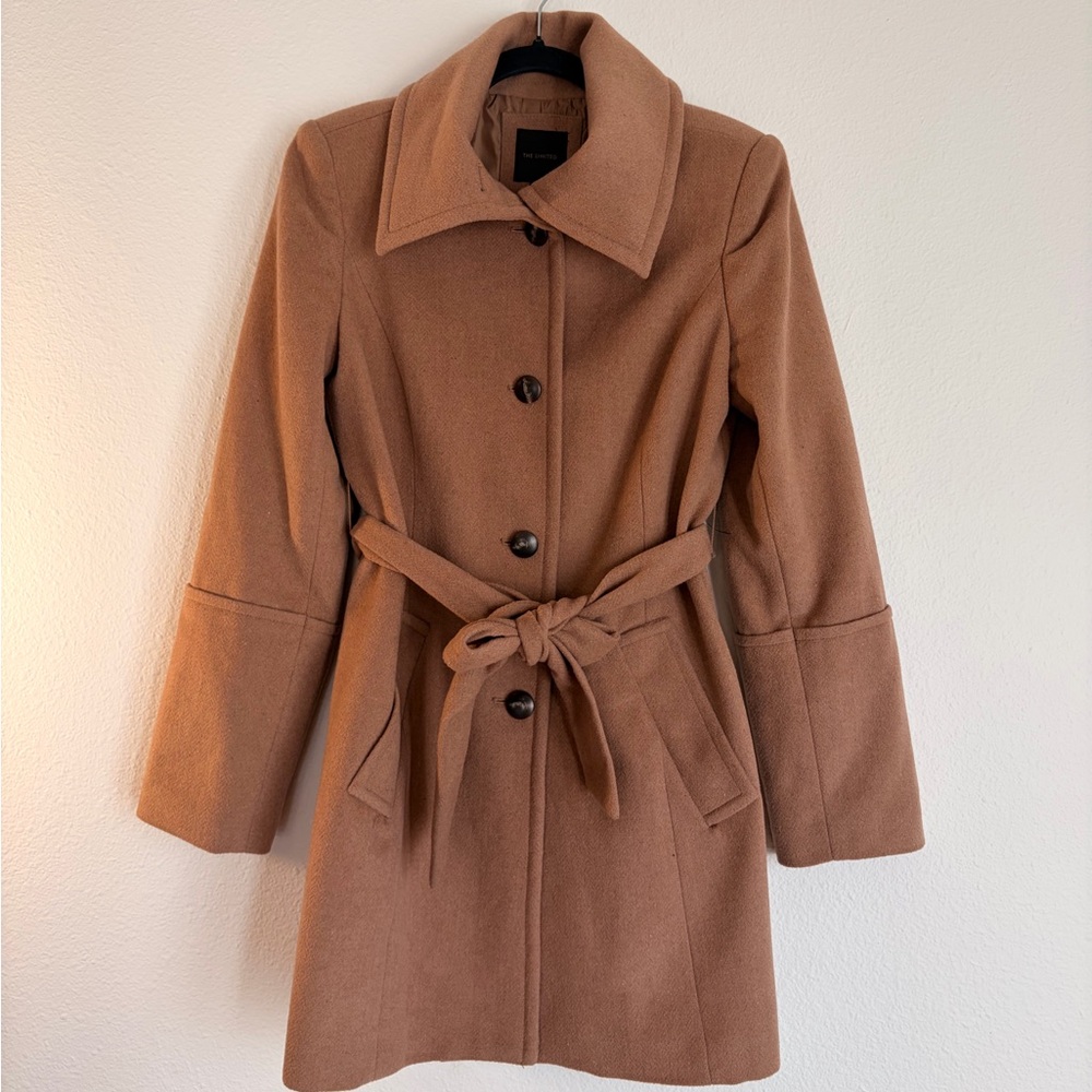 The Limited Wool Tan Belted Trench Coat Size Medium